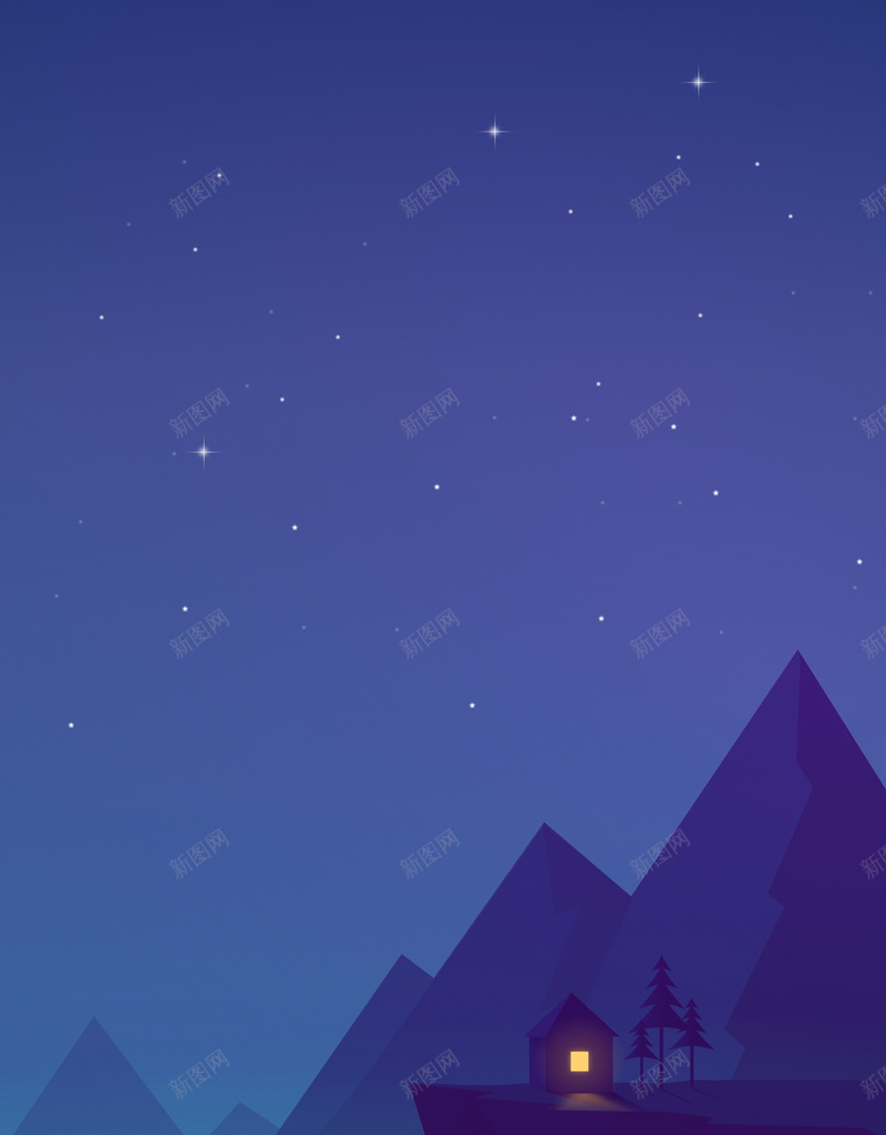 山中夜色H5背景jpg设计背景_新图网 https://ixintu.com 扁平 几何 渐变 山峰 夜空 H5背景 灯光 蓝色 H5 h5