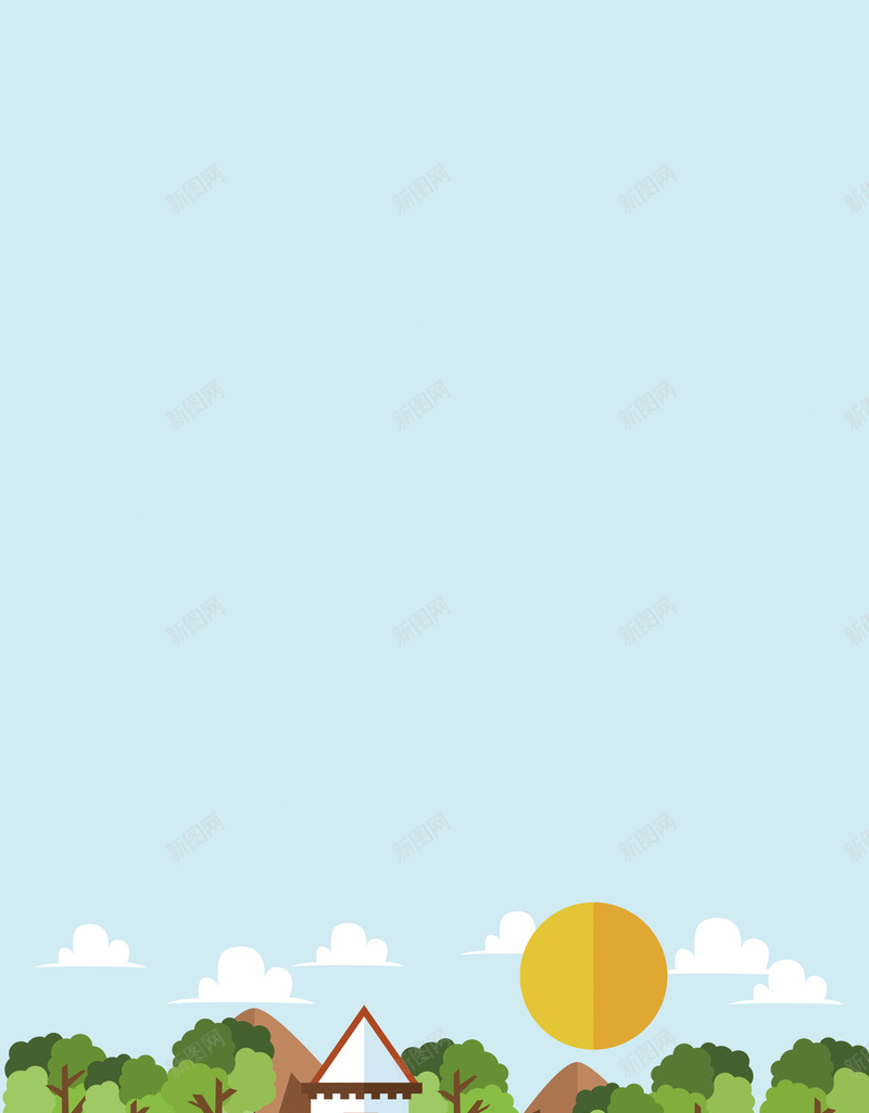 风景蓝色卡通简约扁平大气海报背景jpg设计背景_新图网 https://ixintu.com 卡通 扁平 简约 蓝色 风景 大气 太阳 白云 树木 海报 背景