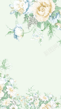 手绘绿色春天花朵H5背景背景