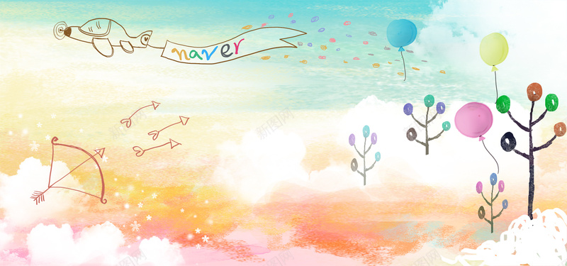 飞机气球psd设计背景_新图网 https://ixintu.com 海报banner 卡通 手绘 气球 飞机 童趣