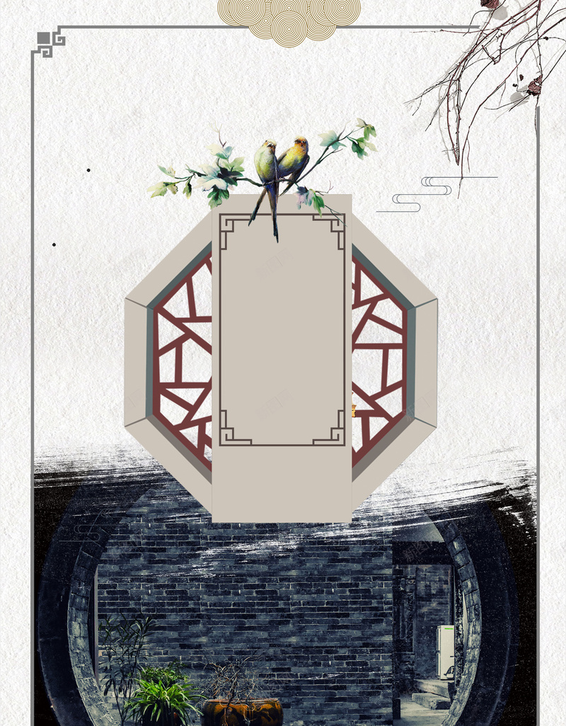 复古中国风中式庭院psd设计背景_新图网 https://ixintu.com 新中式 中式地产 庭院 中国风 中式 别墅院子 复古 古典 水墨 平面设计 分层文件 PSD源文件 150PPI