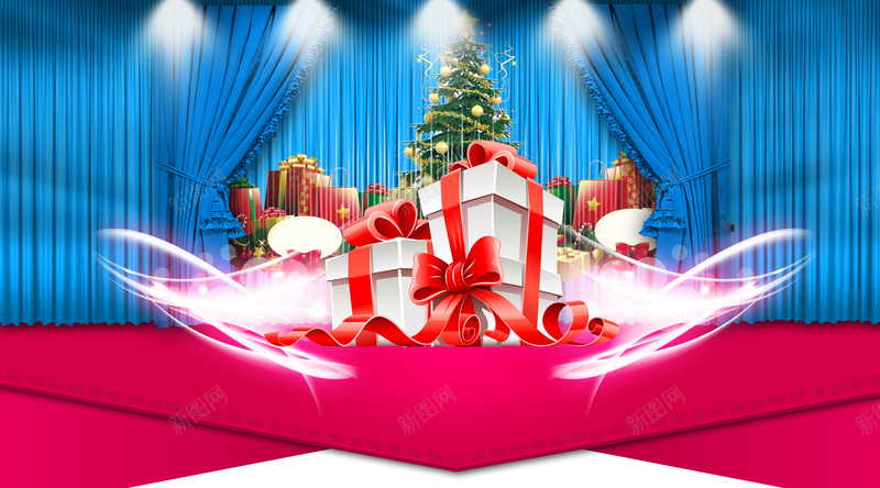 圣诞大礼jpg设计背景_新图网 https://ixintu.com 圣诞树 礼物 舞台 灯光 抽奖开心 激情 狂欢