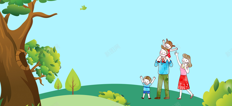 春天亲子游卡通手绘蓝bannerpsd设计背景_新图网 https://ixintu.com 春天 春季 开春 绿色 文艺 小清新 简约 素材 广告 设计 背景 活力 亲子 旅游 树木 蓝天