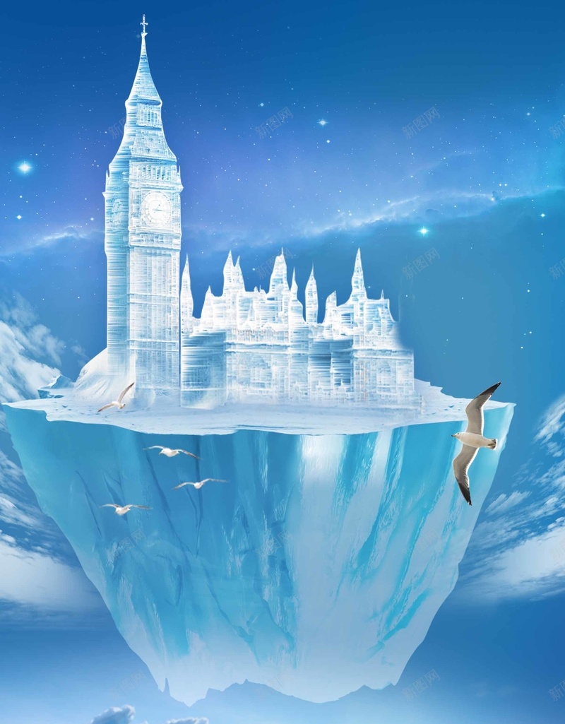 蓝色清新冰雪世界psd设计背景_新图网 https://ixintu.com 冰雪 城堡 建筑 清新 蓝色 冰山 冰雪世界 唯美