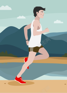 卡通手绘健身跑步减肥锻炼人物背景素材背景