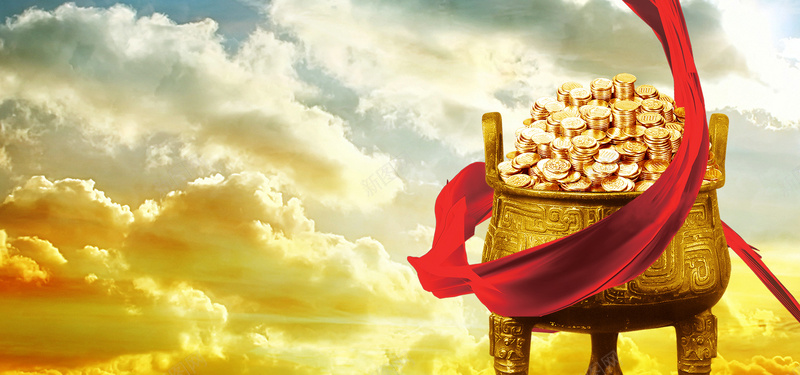 金鼎和金币psd设计背景_新图网 https://ixintu.com 海报banner 金币 金鼎