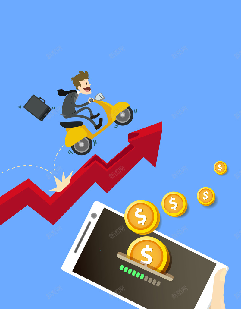 创业创业海报背景素材psd设计背景_新图网 https://ixintu.com 背景素材 海报 箭头 背景 金币 上升 手机 创业 科技 商务