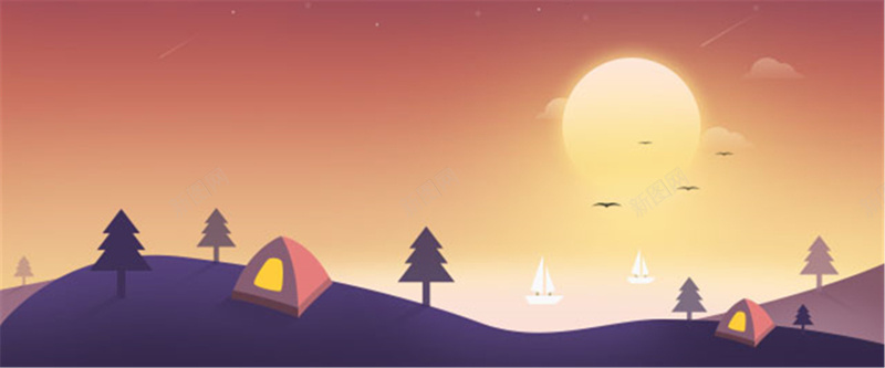 红色天空背景jpg设计背景_新图网 https://ixintu.com 卡通 天空 太阳 帐篷 红色 海报banner 童趣 手绘