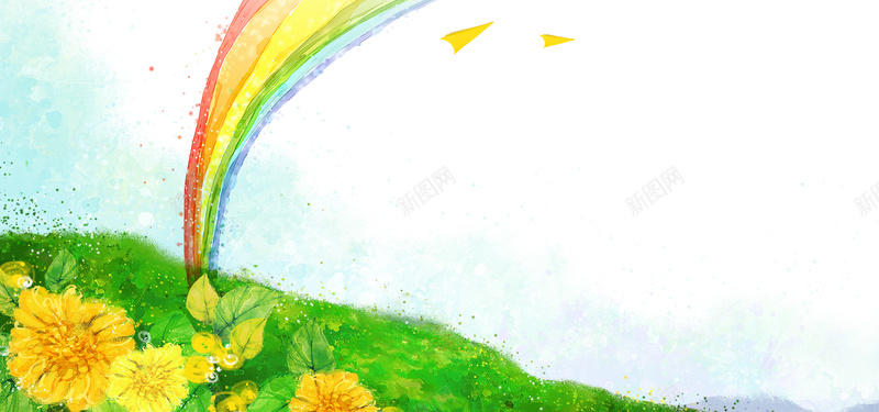 手绘光晕黄花彩虹漫画海报bannerpsd设计背景_新图网 https://ixintu.com 光晕 彩虹 手绘 漫画 黄花 海报banner 卡通 童趣