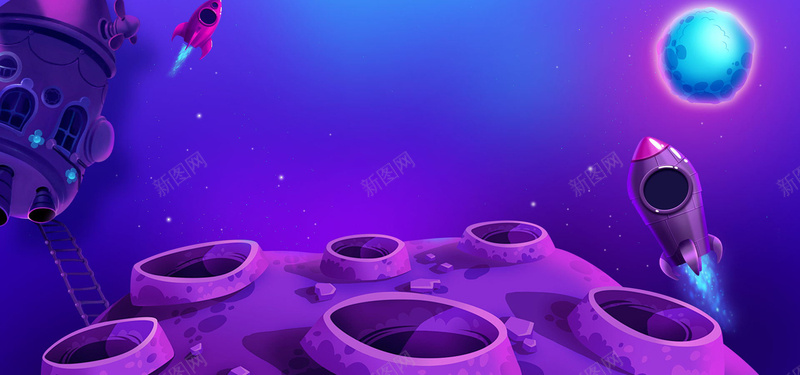 卡通火箭背景bannerjpg设计背景_新图网 https://ixintu.com 卡通 星球 火箭 星空 紫色背景 卡通素材 全屏背景 banner