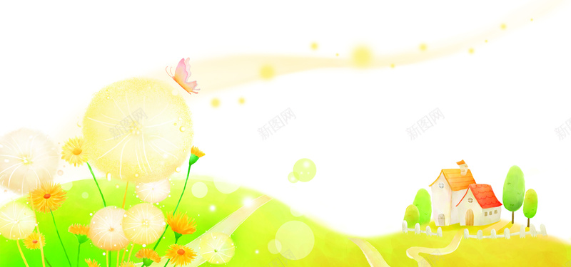 儿童画psd设计背景_新图网 https://ixintu.com 卡通人物 时尚花纹 花纹背景 卡通 唯美 儿童画 大气 蝴蝶 房子 花 树 海报banner 童趣 手绘