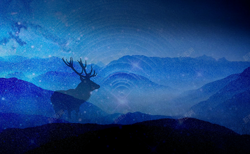 星空小鹿剪影背景psd设计背景_新图网 https://ixintu.com 山脉 星空 蓝色 黑夜 背景 彩色 浪漫