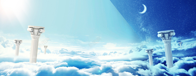 蓝色梦幻美妆促销海报背景psd设计背景_新图网 https://ixintu.com 云彩 少女 梦幻 蓝色 阳光 飞舞 促销 柱子 美妆 护肤品 洗护