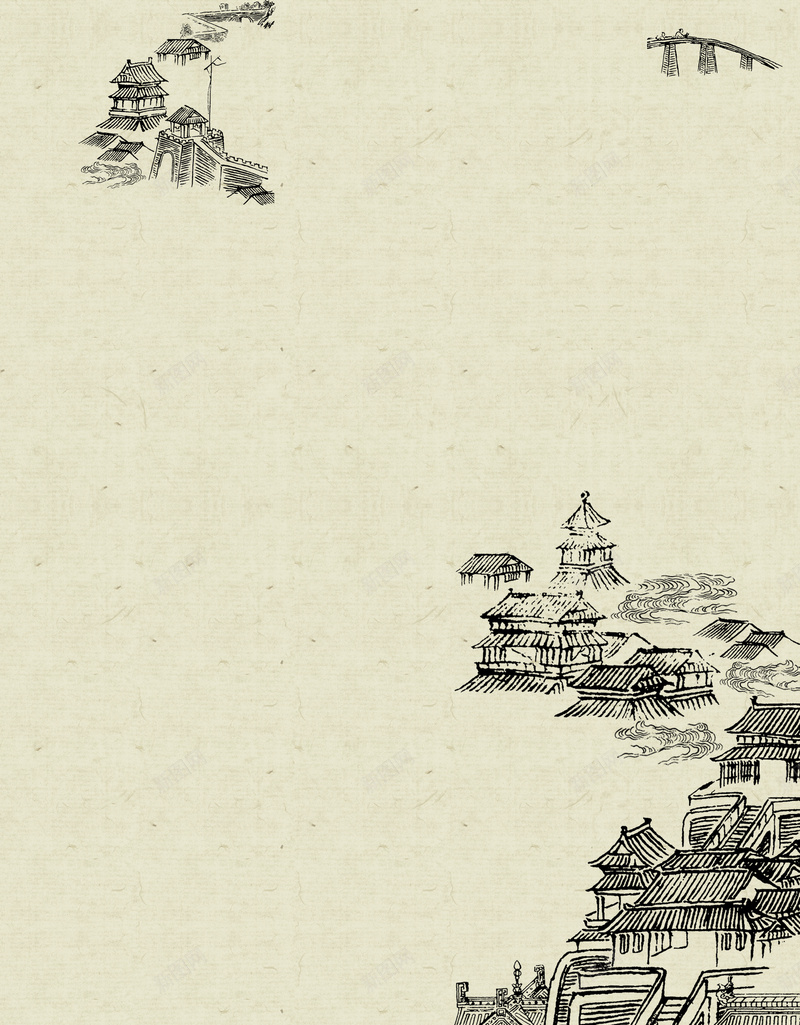 古词画背景图psd设计背景_新图网 https://ixintu.com 手绘 古典 建筑 中国风