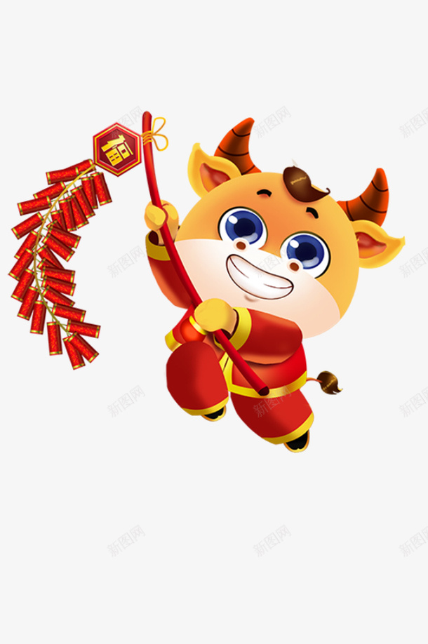 放鞭炮卡通小牛png免抠素材_新图网 https://ixintu.com 放鞭炮 春节 过年 牛年