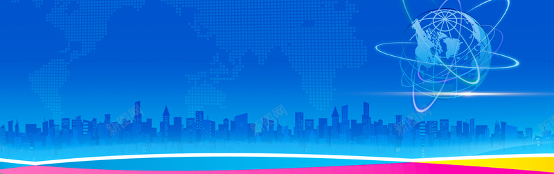 蓝色城市科技背景psd设计背景_新图网 https://ixintu.com 海报banner 城市剪影 地球 科技 蓝色 科幻 商务