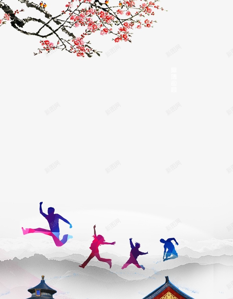 中国风北京城背景psd设计背景_新图网 https://ixintu.com 北京 梅花 扁平 人物 中国风 背景板