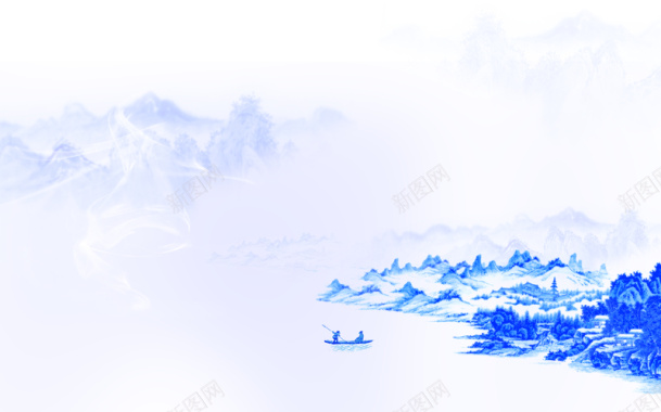 中国蓝山水海报背景背景