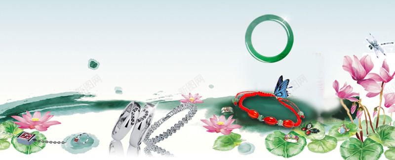 玉器背景jpg设计背景_新图网 https://ixintu.com 水墨画 戒指 莲花 珠宝 首饰 淘宝天猫首页海报 海报banner 中国风