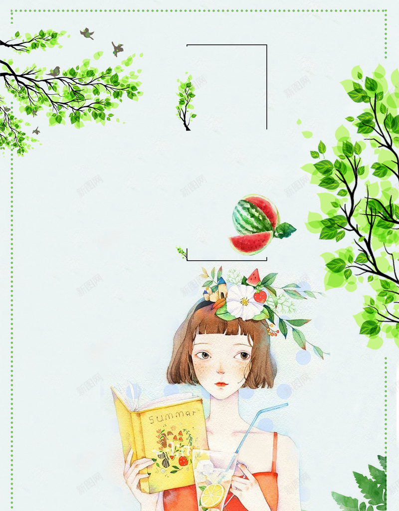 简约文艺手绘二十四节气大暑海报背景psd设计背景_新图网 https://ixintu.com 手绘插画海报 二十四节气 唯美海报 手绘 节气 农历大暑 传统雨水节气 中国风海报