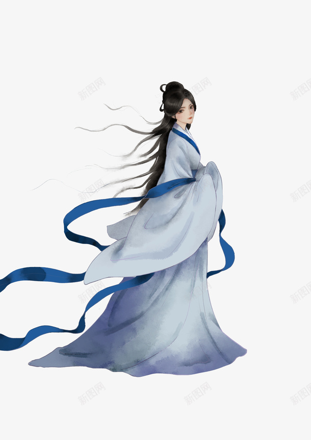 蓝色古风仙女png免抠素材_新图网 https://ixintu.com 古风 蓝色 仙女 裙子