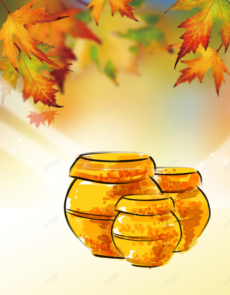 枫叶蜂蜜背景素材psd设计背景_新图网 https://ixintu.com 免费 海报 背景 高清 黄色 素材 枫叶 蜂蜜 枫 秋 蜂蜜背景