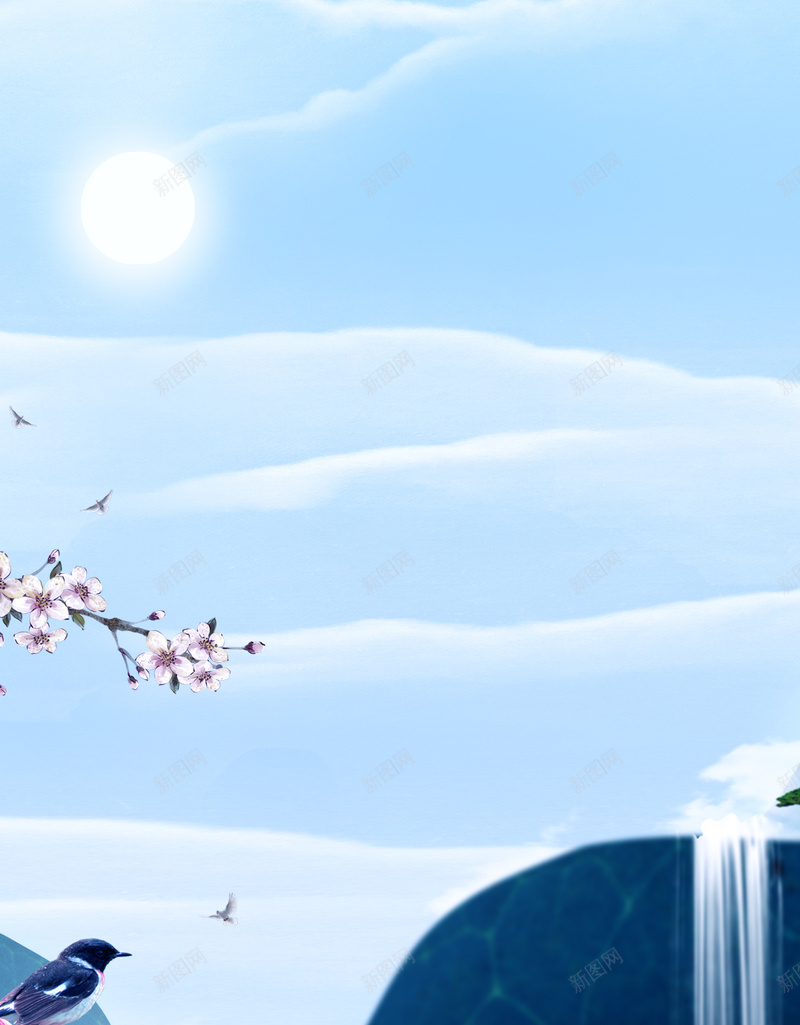 白云风景瀑布H5背景psd设计背景_新图网 https://ixintu.com 瀑布 白云 蓝天 风景 山 H5 h5 大气