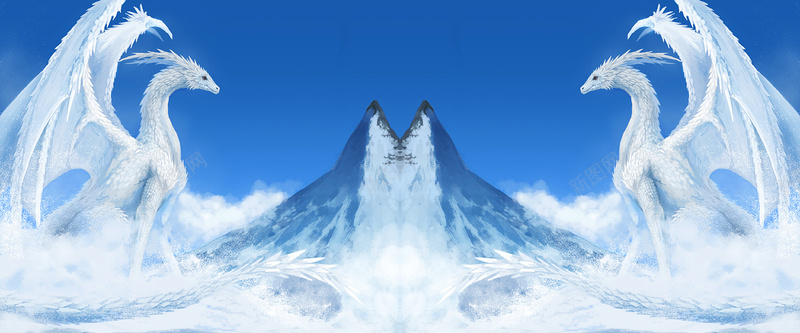 卡通山峰背景bannerjpg设计背景_新图网 https://ixintu.com 云海 卡通 山峰 简约 兽 蓝天 白云 卡通素材 手绘 全屏背景 banner
