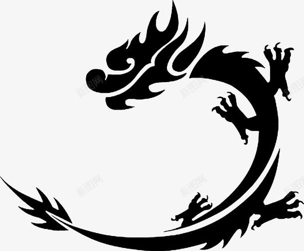黑色矢量龙剪影ai免抠素材_新图网 https://ixintu.com 黑色 矢量 龙 剪影