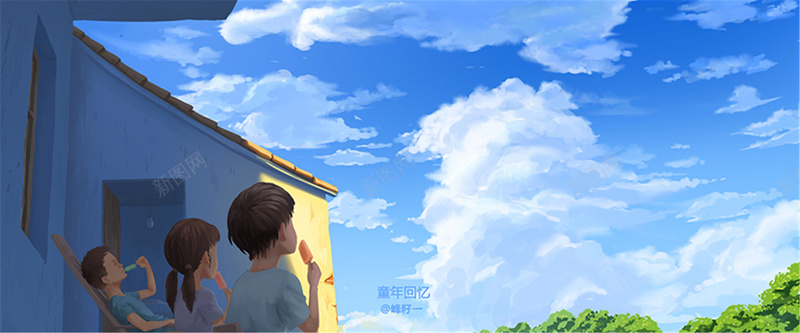 儿童天空卡通图jpg设计背景_新图网 https://ixintu.com 海报banner 儿童 天空 手绘 白云 卡通 童趣