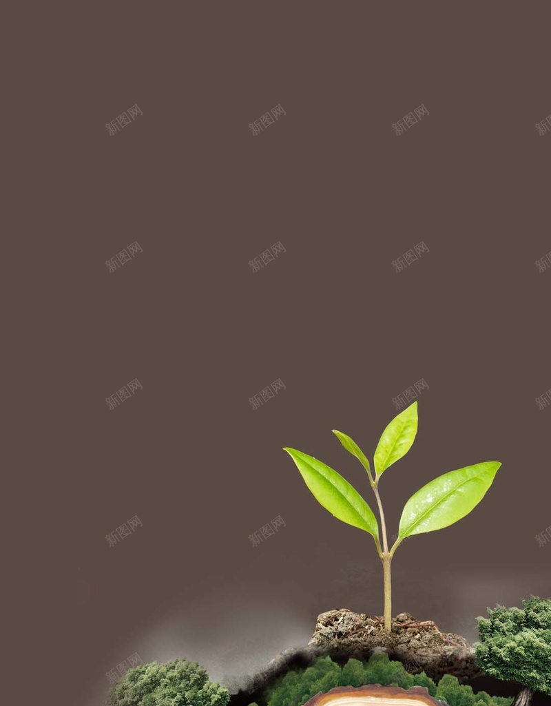 枯木上的绿芽H5素材背景psd设计背景_新图网 https://ixintu.com 棕色背景 枯木 植物 环保 绿芽 H5素材 PSD背景 泥土 大树