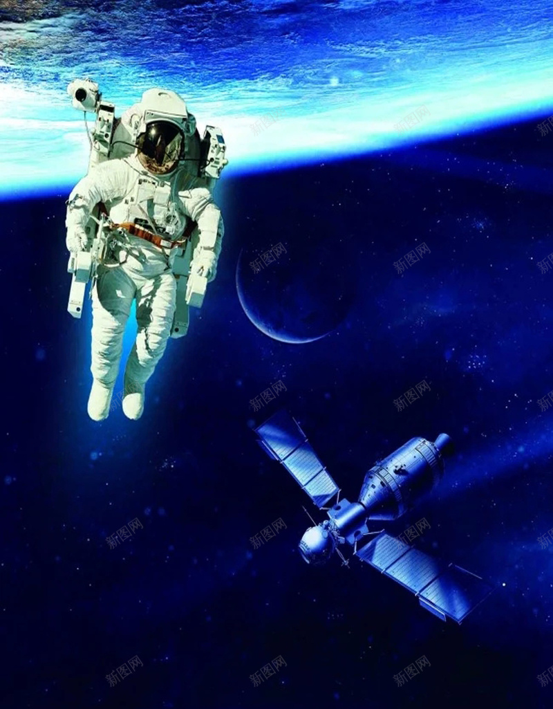 宇宙探险海报设计psd设计背景_新图网 https://ixintu.com 宇航员 卫星 宇宙 探险 飞船 蓝色 地球 科技
