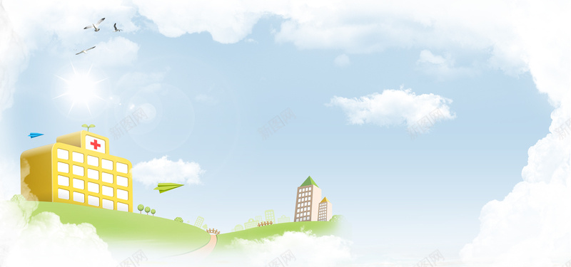 蓝天白云医院高楼绿色海报bannepsd设计背景_新图网 https://ixintu.com 医院 白云 绿色 蓝天 高楼 海报banne 海报banner 文艺 小清新 简约