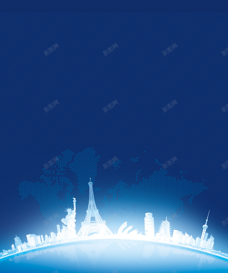 蓝色世界著名建筑背景图psd设计背景_新图网 https://ixintu.com 蓝色 著名建筑 地图 科技 科幻 埃菲尔铁塔开心 商务