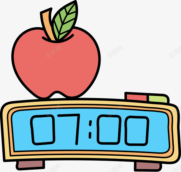 矢量定闹钟早起吃早饭png免抠素材_新图网 https://ixintu.com 卡通 手绘 闹钟 苹果 早起吃早饭 矢量图案