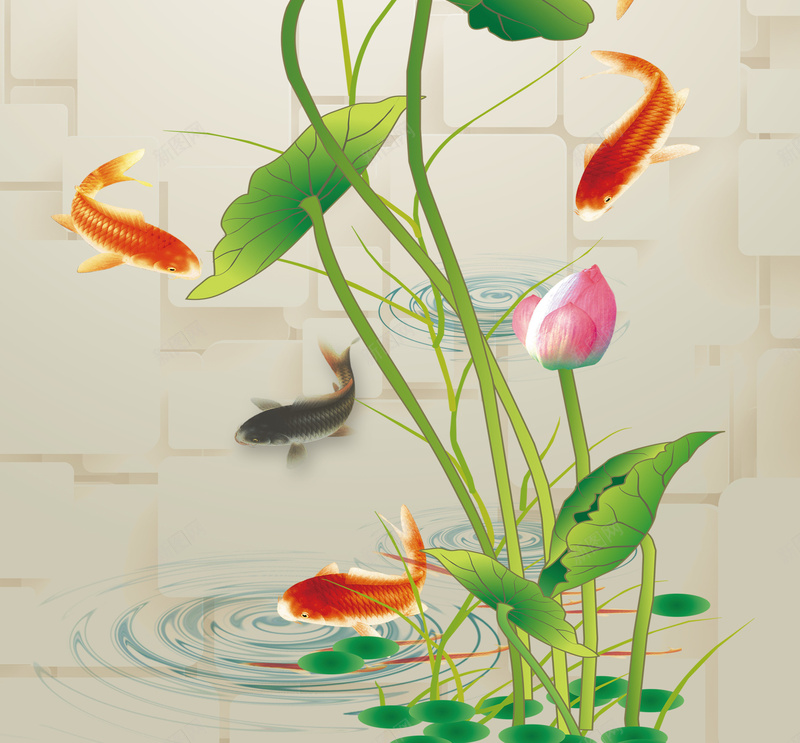 中国风荷花鲤鱼玄关海报背景素材jpg设计背景_新图网 https://ixintu.com 荷花 鲤鱼 竹子 家和 九鱼图 荷花鲤鱼玄关背景图片图片下载 富贵 诗词 水波 玄关 背景 PSD