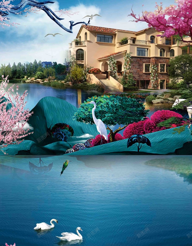 唯美地产插画地产图片jpg设计背景_新图网 https://ixintu.com 地产单页 地产围挡 地产广告 地产海报 地产 地产展板 房地产 房地产海报 房地产围挡 新中式