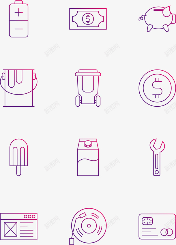 渐变金融线条图标集合ai免抠素材_新图网 https://ixintu.com 金融 图标设计 创意手绘图标 设计 卡通 卡通图标UI