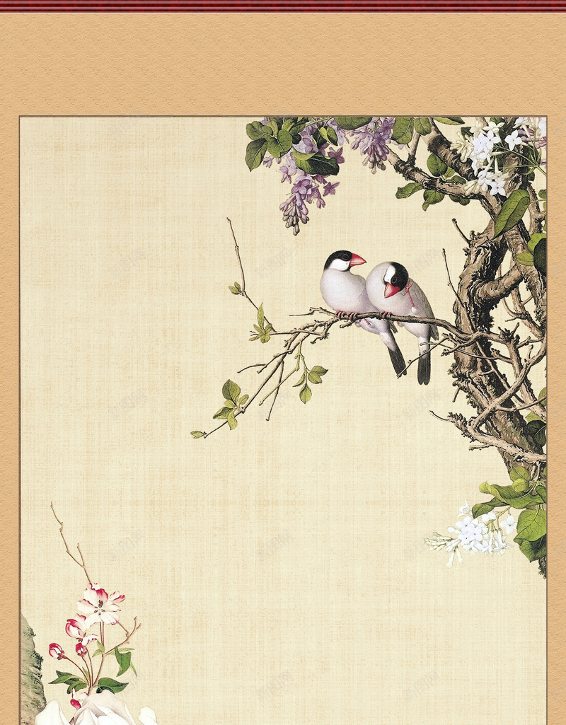 中国风鸟语花香画框H5背景素材jpg设计背景_新图网 https://ixintu.com 中国风 对鸟 树枝 花丛 纸质 画框 褐色 H5背景素材