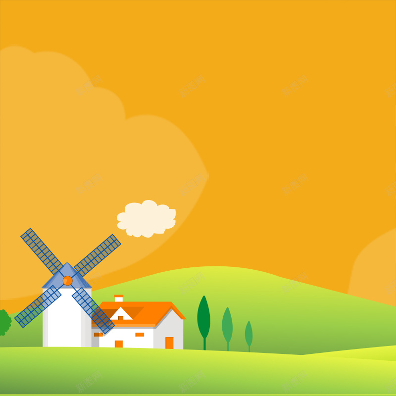 卡通背景psd设计背景_新图网 https://ixintu.com 房子 树木 春季卡通背景 简约背景 主图 卡通 童趣 手绘
