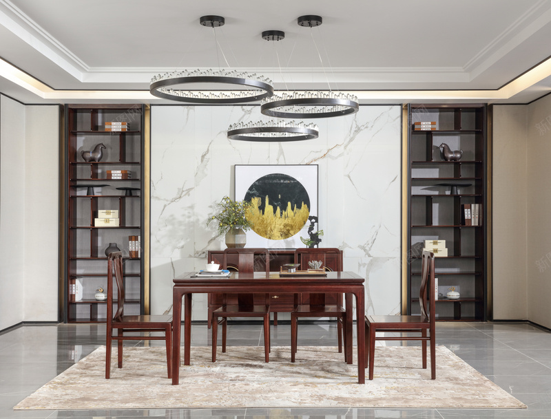 新中式餐厅家具场景图jpg设计背景_新图网 https://ixintu.com 新中式 餐厅 家具 场景图 餐椅 餐边柜
