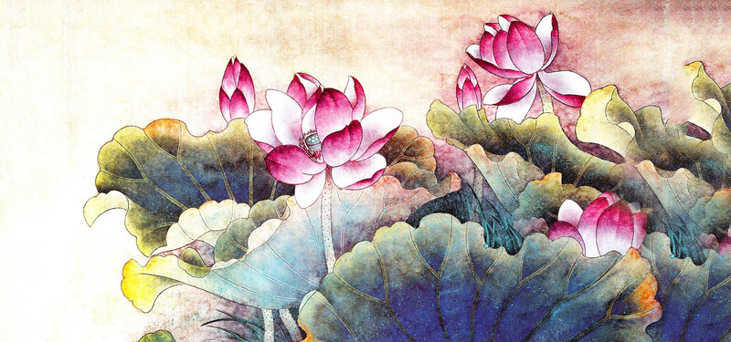 唯美手绘荷花荷叶背景图片jpg设计背景_新图网 https://ixintu.com 手绘 油画 荷花 荷叶 唯美背景 植物 海报banner 卡通 童趣