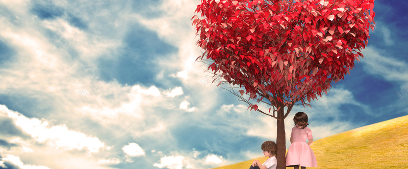 恋爱背景jpg设计背景_新图网 https://ixintu.com 恋爱 树下 树木 男孩 红色 女孩 淘宝 博客 广告 banner 高清 情人 海报banner 浪漫 梦幻