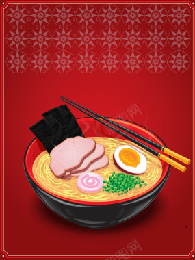 红色背景日本拉面美食矢量背景素材背景