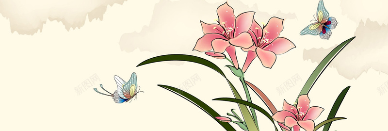 花卉背景jpg设计背景_新图网 https://ixintu.com 海报banner 蝴蝶花 卡通 手绘 童趣