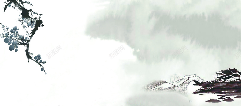 江南水乡背景图jpg设计背景_新图网 https://ixintu.com 江南水乡背景图 水墨 灰色 瓦房 石桥 中国画 白色 海报banner
