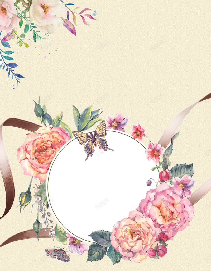 春季促销花圈H5背景素材psd设计背景_新图网 https://ixintu.com 丝带 促销 春季 花圈 蝴蝶 手绘花卉 PSD分层 H5背景素材