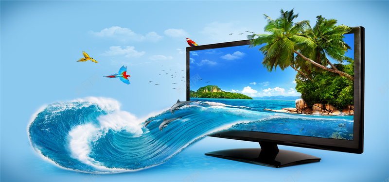 创意电视机海浪夏日海报jpg设计背景_新图网 https://ixintu.com 创意旅游广告 海滨 度假背景 海边海滩 海洋 大海 夏日旅行 夏日淘宝服装海报 淘宝透气鞋海报 海报banner 文艺 小清新 简约