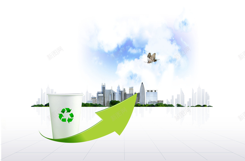 创意环保背景素材模板psd设计背景_新图网 https://ixintu.com 公益 城市 环保 蓝天 蝴蝶 循环利用 发展 创意 平面 PSD