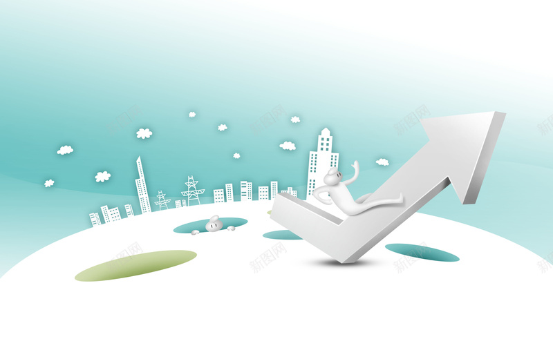 迅速发展企业海报背景素材psd设计背景_新图网 https://ixintu.com 简约海报 蓝天白云 地球 箭头 都市 迅速发展图片下载 三维小人 地洞 企业